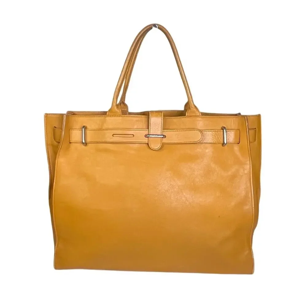 Furla Vintage Greta Tan Leather Large Tote Bag Satchel Made in Italy Mustard